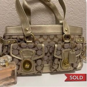 Y2K Coach Gold and Brown Satchel with Signature Design